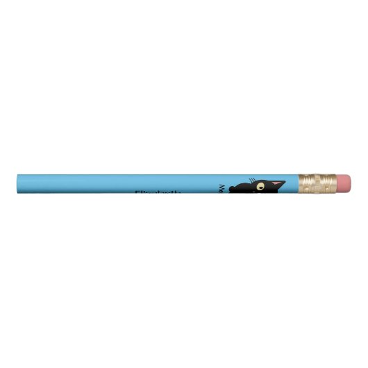 Cute black cat meow cartoon blue pencil (Rotated 270)