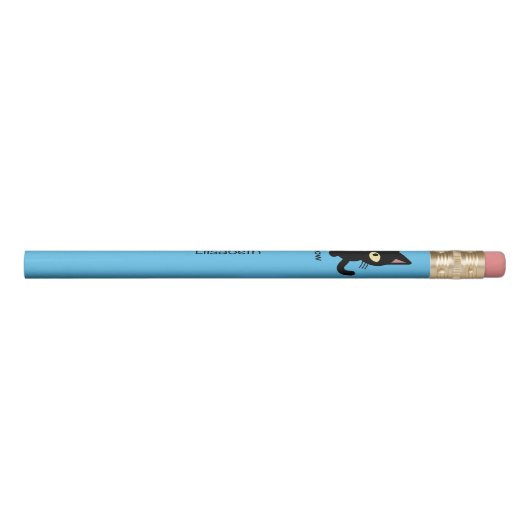 Cute black cat meow cartoon blue pencil (Rotated 90)