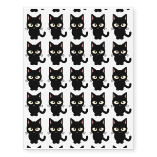 Cute black cat meow cartoon blue temporary tattoos