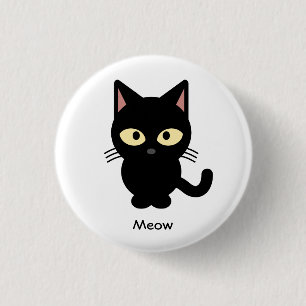 Cute black cat meow cartoon button
