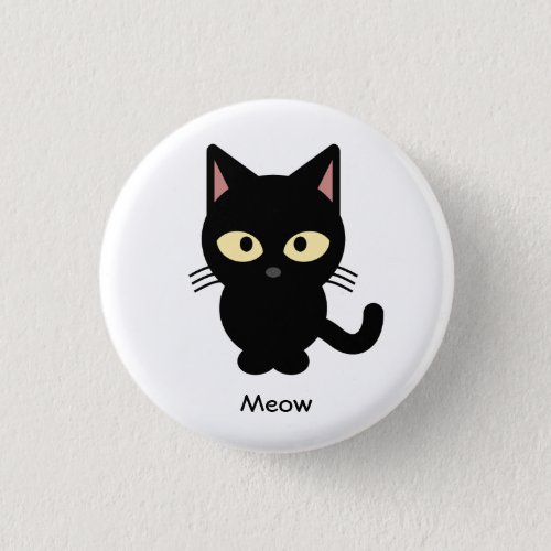 Cute black cat meow cartoon button