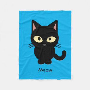 Cute black cat meow cartoon fleece blanket