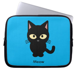 Cute black cat meow cartoon laptop sleeve