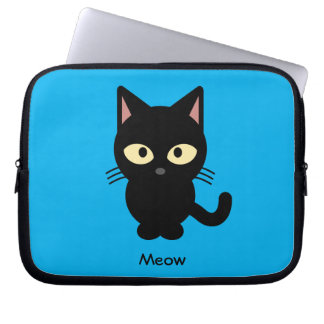 Cute black cat meow cartoon laptop sleeve