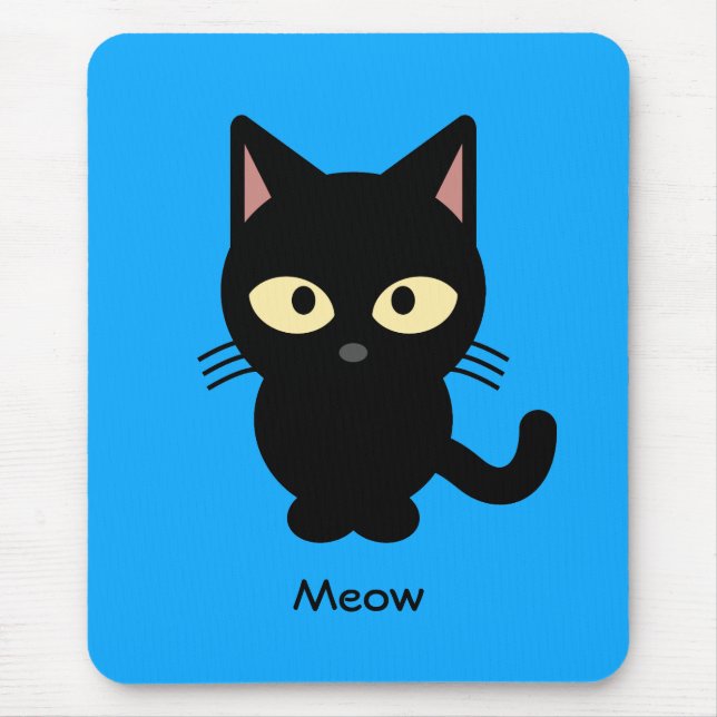 Cute black cat meow cartoon mouse pad (Front)