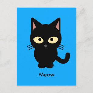 Cute black cat meow cartoon postcard