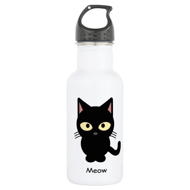 Cute black cat meow cartoon stainless steel water bottle (Front)