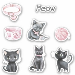 Cute Black Cat Meow Collar Yarn Sticker