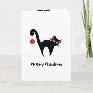 Cute Black Cat Meowy Christmas Greeting Card