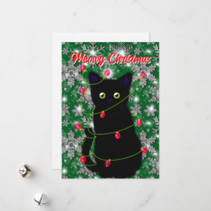 Cute Black cat Meowy Christmas  Holiday Card