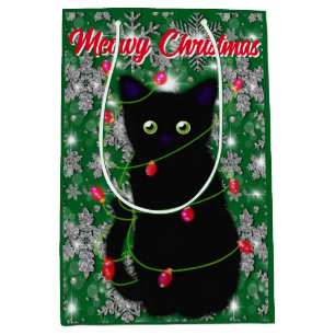 Cute Black cat Meowy Christmas Medium Gift Bag