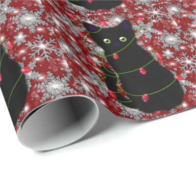 Cute black cat Meowy Christmas sparkling snowflake Wrapping Paper