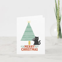 Cute Black Cat Merry Christmas Tree Holiday