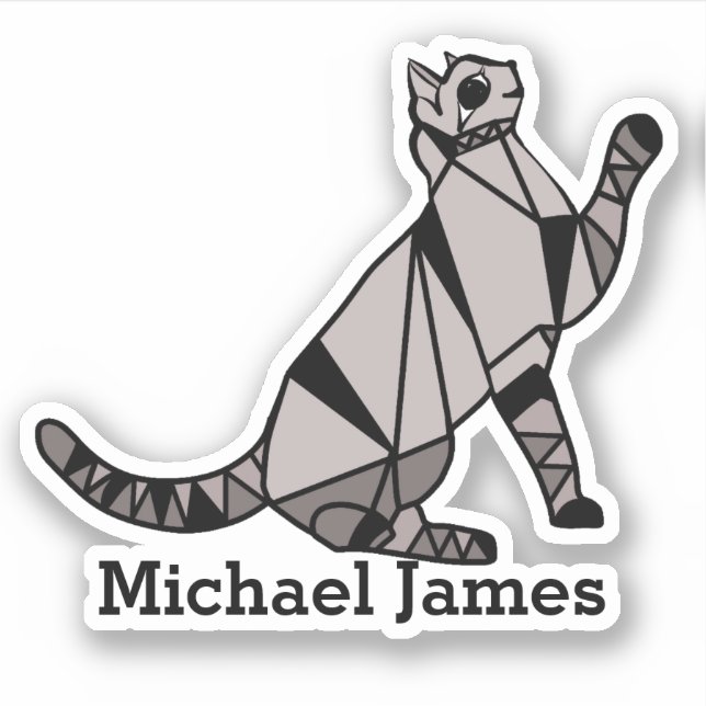 Cute Black Cat Modern Animal Add Name Sticker (Front)