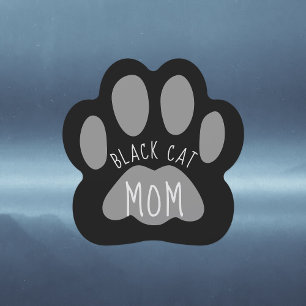 Cute Black Cat Mom Gray Paw Print Car Magnet