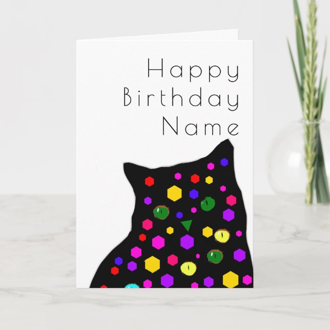Cute Black Cat Mosaic Art Deco Birthday Card (Front)