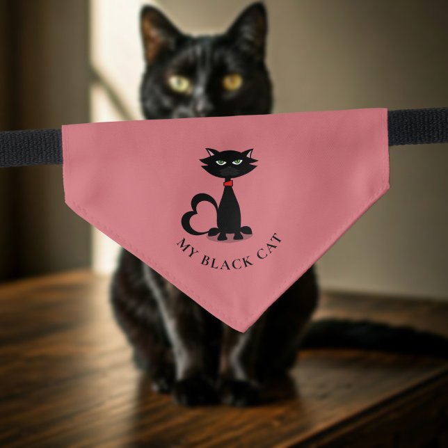 Cute Black Cat Name Salmon Pink Pet Bandana Collar (Add your cat's name to this cute salmon pink pet bandana (salmon is my cat's fave treat))