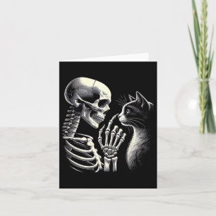 Cute Black Cat Nose Skeleton Hand Funny Halloween Card