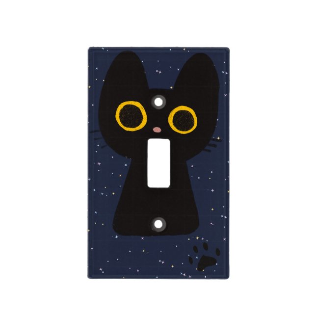 Cute Black Cat On A Sparkling Night Sky Light Switch Cover (Front)