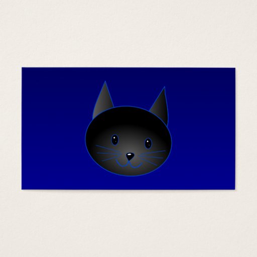 Customizable Cute Black Cat on deep midnight blue. Business Card Templates
