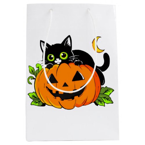 Cute Black Cat on Halloween Jack-O'-Lantern Pumpki Medium Gift Bag