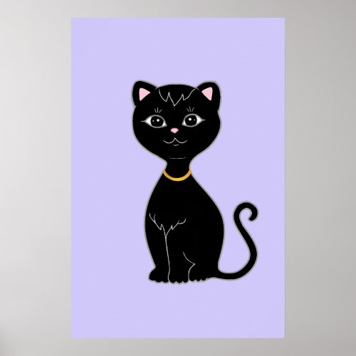 Cute Black Cat on Light Periwinkle Poster