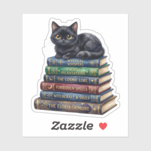 Cute Black Cat On Magic Spell Books Halloween Sticker