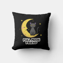 Cute Black Cat on Moon - Full Moon Friend