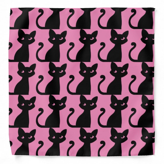 cute black cat on pink BANDANA (Front)