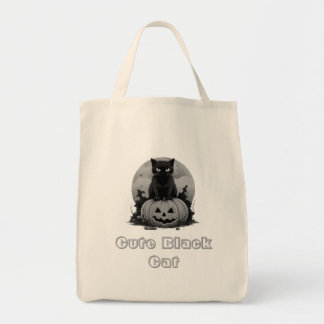 Cute Black Cat On Pumpkin Halloween Bag, Spook Tote Bag
