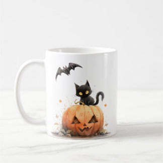 Cute Black Cat on Pumpkin Halloween Coffee Mug