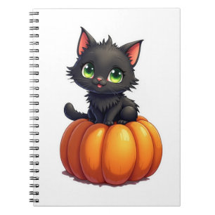Cute Black Cat On Pumpkin Whimsical Halloween Notebook