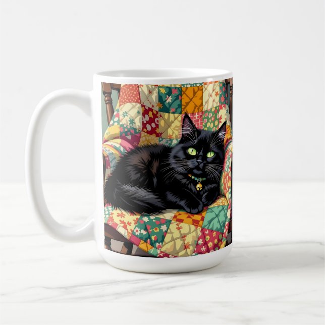 Cute Black Cat on Rocking Chair Coffee Mug (Left)