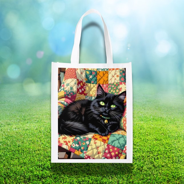 Cute Black Cat on Rocking Chair   Grocery Bag (Creator Uploaded)
