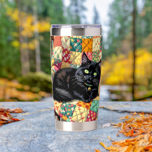 Cute Black Cat on Rocking Chair Insulated Tumbler