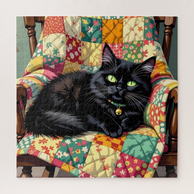 Cute Black Cat on Rocking Chair   Jigsaw Puzzle (Vertical)