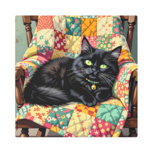 Cute Black Cat on Rocking Chair Metal Print