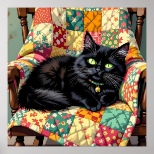 Cute Black Cat on Rocking Chair Poster
