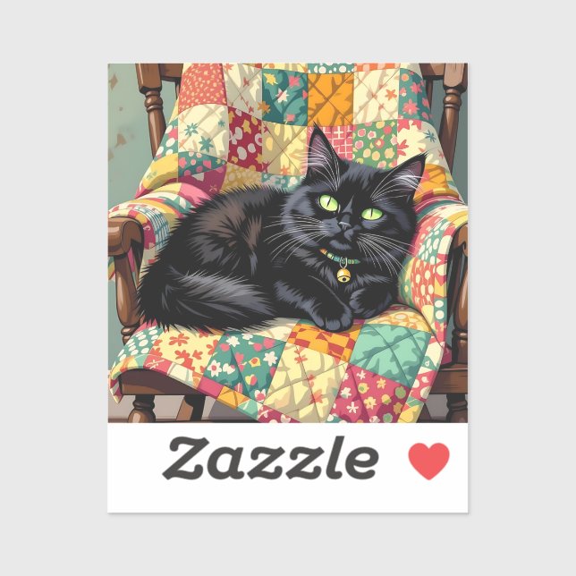 Cute Black Cat on Rocking Chair Sticker (Sheet)