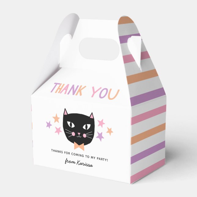 Cute Black Cat Pastel Halloween Birthday Name Favor Boxes (Front Side)