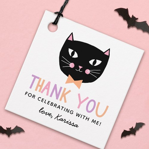 Cute Black Cat Pastel Halloween Birthday Name  Favor Tags