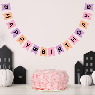 Cute Black Cat Pastel Halloween Happy Birthday Bunting Flags