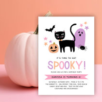 Cute Black Cat Pastel Halloween Spooky Birthday Invitation