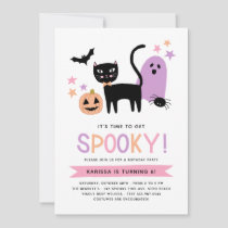 Cute Black Cat Pastel Halloween Spooky Birthday Invitation