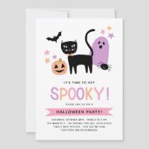 Cute Black Cat Pastel Halloween Spooky Party Invitation