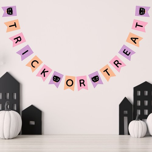 Cute Black Cat Pastel Halloween Trick or Treat Bunting Flags