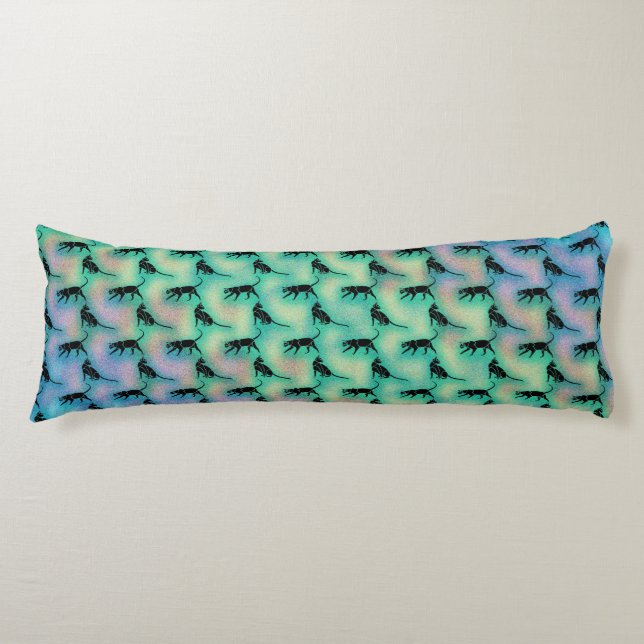 Cute Black Cat Pattern on Blue Green Body Pillow (Front)