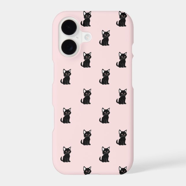Cute Black Cat Pattern on Pastel Pink Case-Mate iPhone Case (Back)