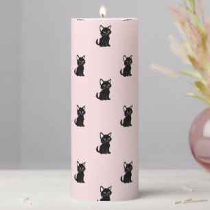 Cute Black Cat Pattern on Pastel Pink Pillar Candle