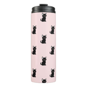Cute Black Cat Pattern on Pastel Pink Thermal Tumbler